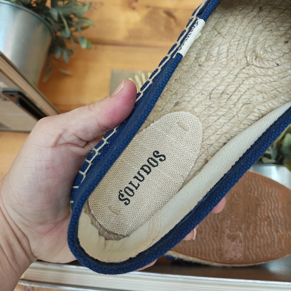 Soludos Dali Blue Espadrilles Slip On Shoes Canvas Loafer Flats Jute Boho Sz 8.5